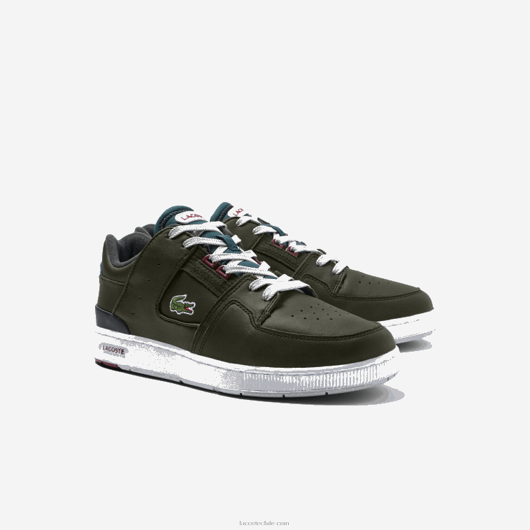 hombres Lacoste caqui y blanco 255 zapatillas Court Cage de cuero con contraste de color N6XZ21705