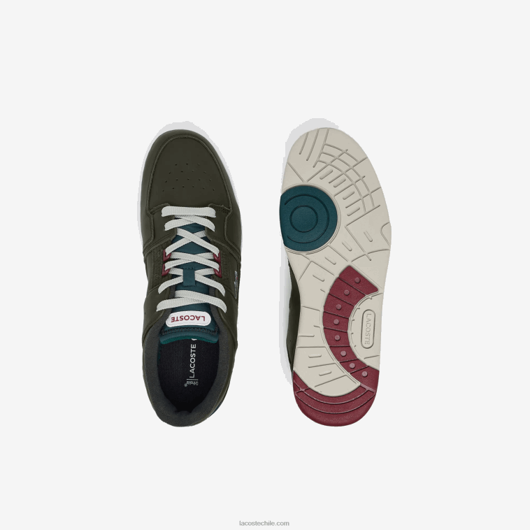 hombres Lacoste caqui y blanco 255 zapatillas Court Cage de cuero con contraste de color N6XZ21705