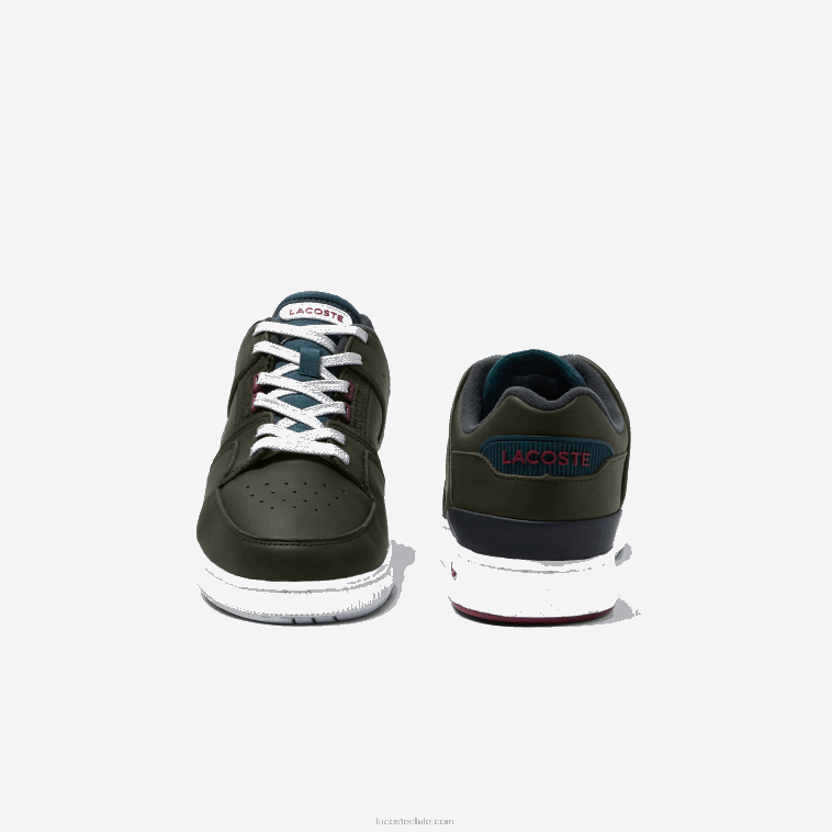 hombres Lacoste caqui y blanco 255 zapatillas Court Cage de cuero con contraste de color N6XZ21705