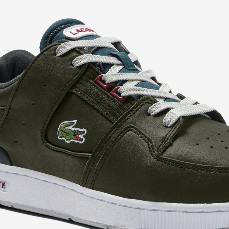 hombres Lacoste caqui y blanco 255 zapatillas Court Cage de cuero con contraste de color N6XZ21705