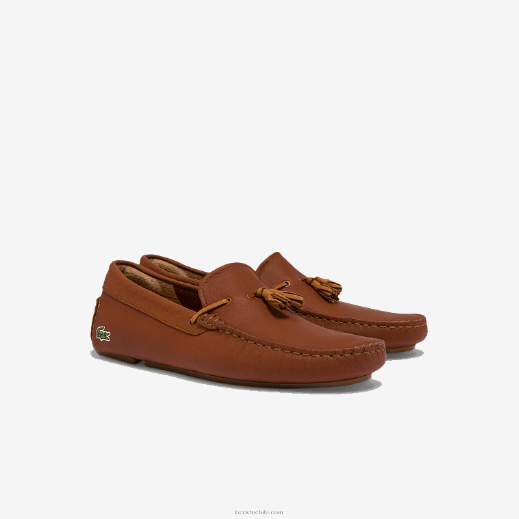 hombres Lacoste chicle marrón 524 mocasín piloto de piel con borlas grabadas N6XZ21843