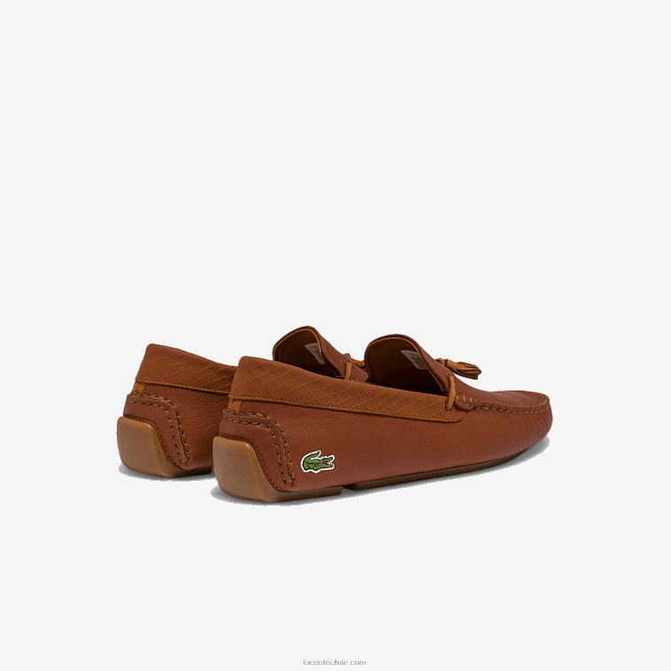 hombres Lacoste chicle marrón 524 mocasín piloto de piel con borlas grabadas N6XZ21843