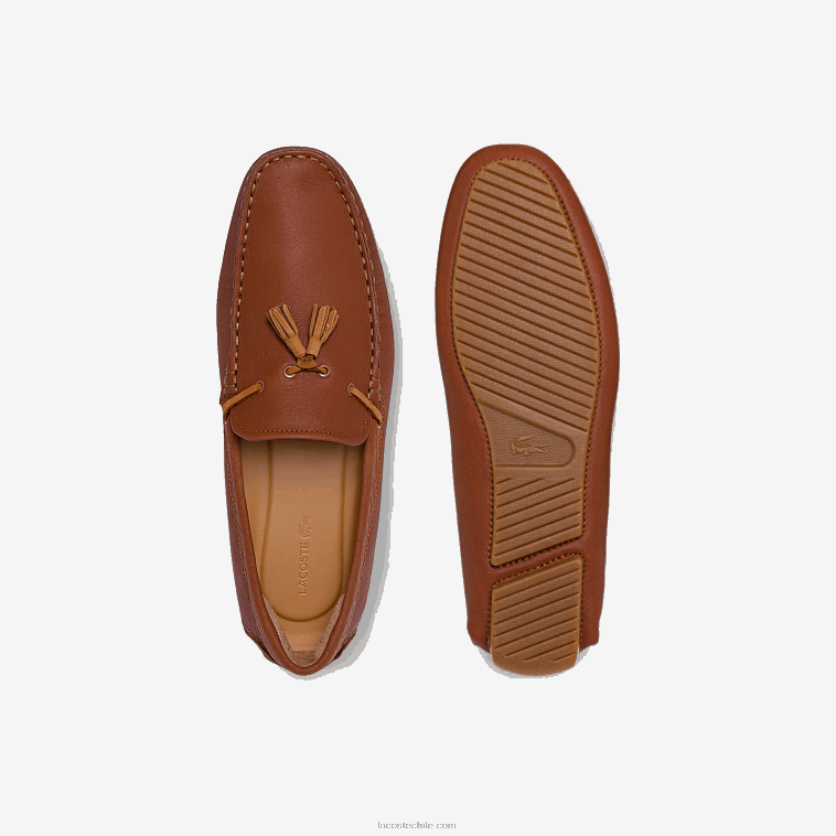 hombres Lacoste chicle marrón 524 mocasín piloto de piel con borlas grabadas N6XZ21843