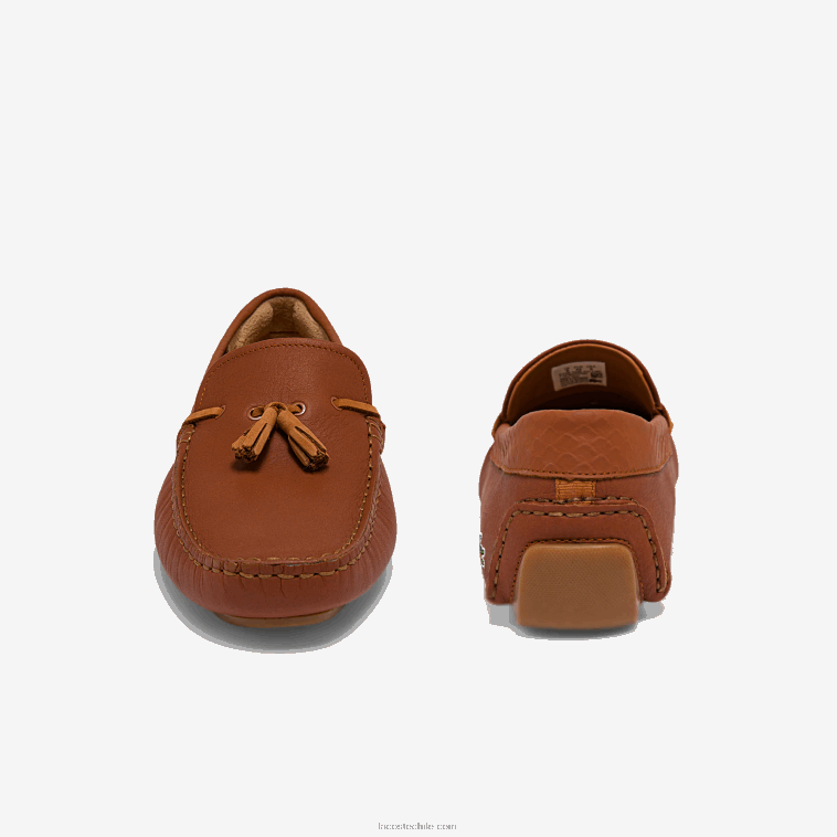 hombres Lacoste chicle marrón 524 mocasín piloto de piel con borlas grabadas N6XZ21843