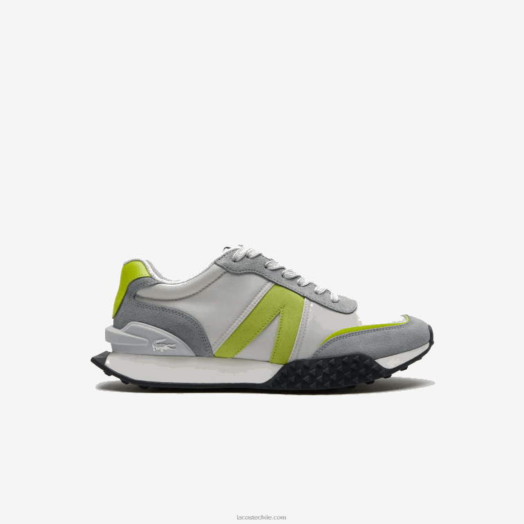 hombres Lacoste gris claro verde 7a8 zapatillas l-spin deluxe de piel en contraste de color N6XZ21788