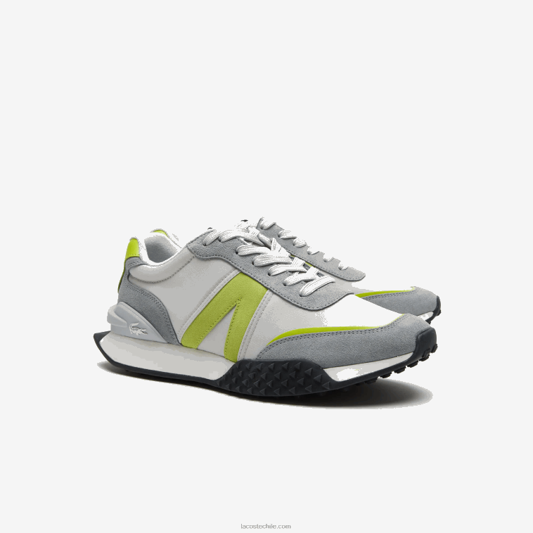 hombres Lacoste gris claro verde 7a8 zapatillas l-spin deluxe de piel en contraste de color N6XZ21788