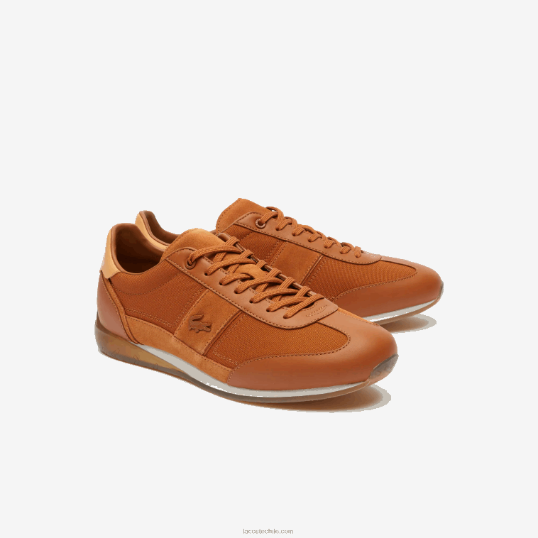 hombres Lacoste marrón blanco 2c3 tenis angulares de tela con tacón pop N6XZ21800