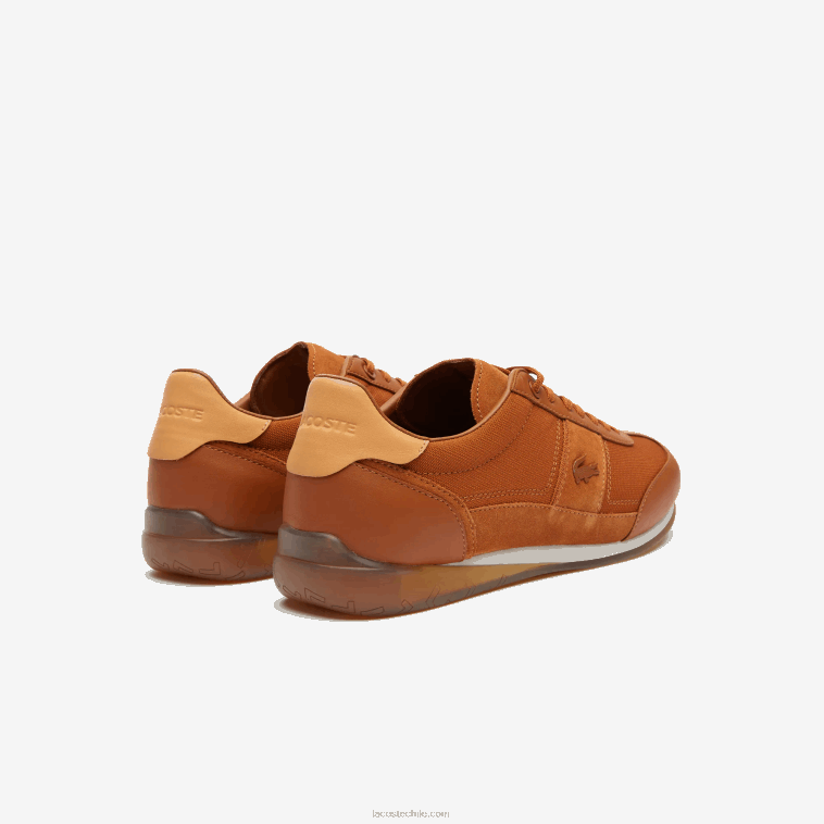 hombres Lacoste marrón blanco 2c3 tenis angulares de tela con tacón pop N6XZ21800