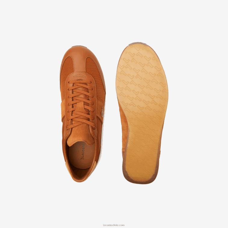 hombres Lacoste marrón blanco 2c3 tenis angulares de tela con tacón pop N6XZ21800