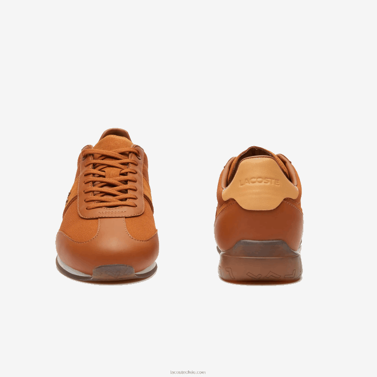 hombres Lacoste marrón blanco 2c3 tenis angulares de tela con tacón pop N6XZ21800