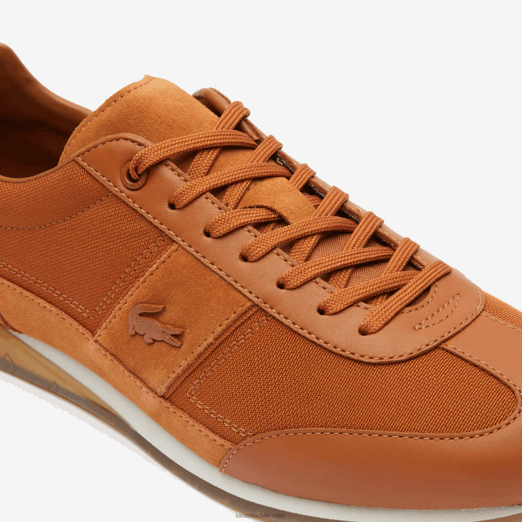 hombres Lacoste marrón blanco 2c3 tenis angulares de tela con tacón pop N6XZ21800