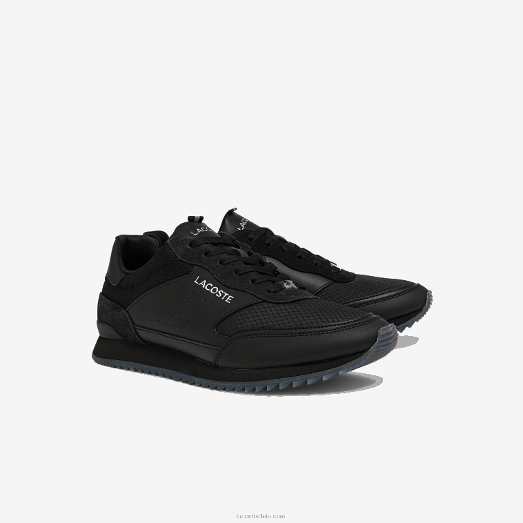 hombres Lacoste negro 02h tenis Partner Luxe de tela N6XZ21706
