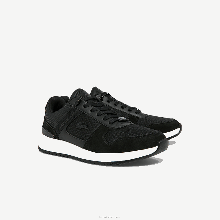 hombres Lacoste negro 02h zapatillas joggeur 2.0 de piel N6XZ21906