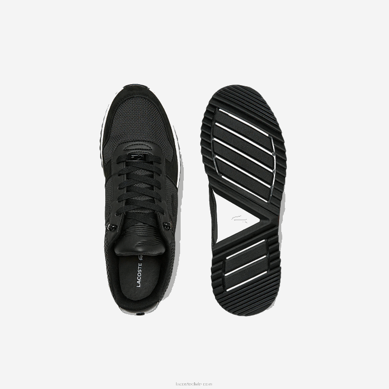 hombres Lacoste negro 02h zapatillas joggeur 2.0 de piel N6XZ21906