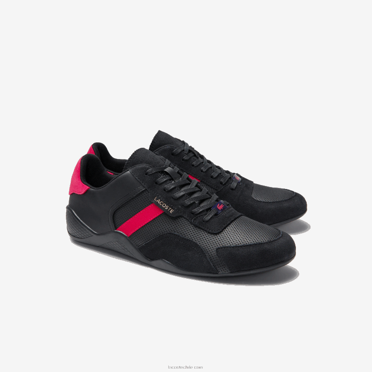 hombres Lacoste negro rojo 1b5 zapatillas hapona de piel sintética N6XZ21869