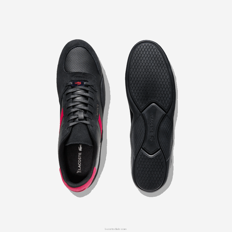 hombres Lacoste negro rojo 1b5 zapatillas hapona de piel sintética N6XZ21869
