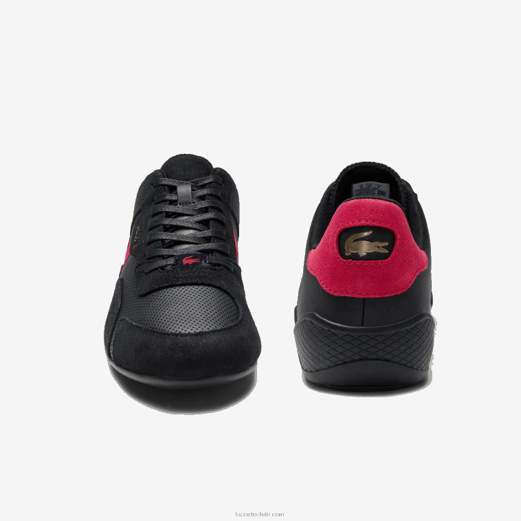 hombres Lacoste negro rojo 1b5 zapatillas hapona de piel sintética N6XZ21869