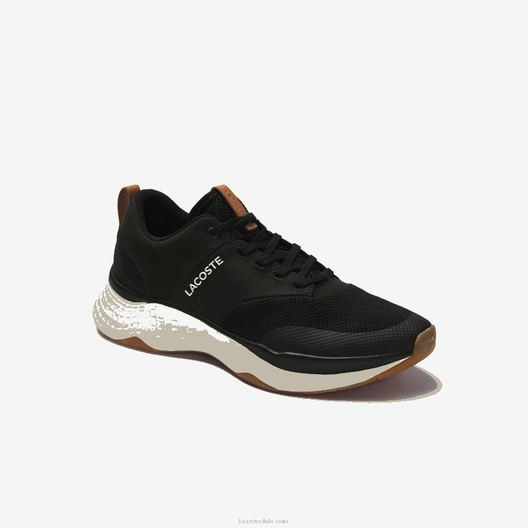 hombres Lacoste negro y blanco roto 454 tenis court-drive plus de tela con bloques de color N6XZ21868