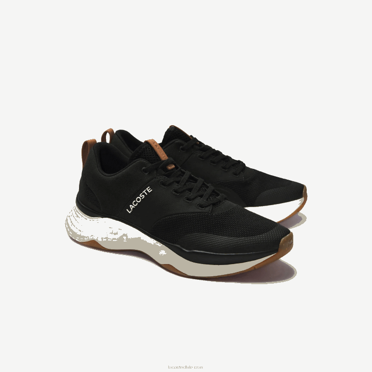 hombres Lacoste negro y blanco roto 454 tenis court-drive plus de tela con bloques de color N6XZ21868