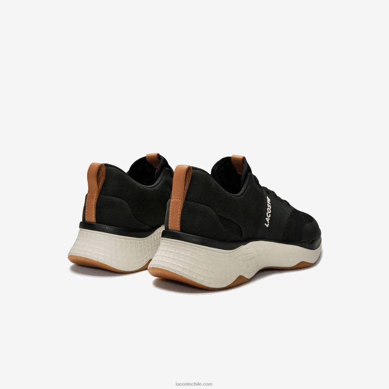 hombres Lacoste negro y blanco roto 454 tenis court-drive plus de tela con bloques de color N6XZ21868