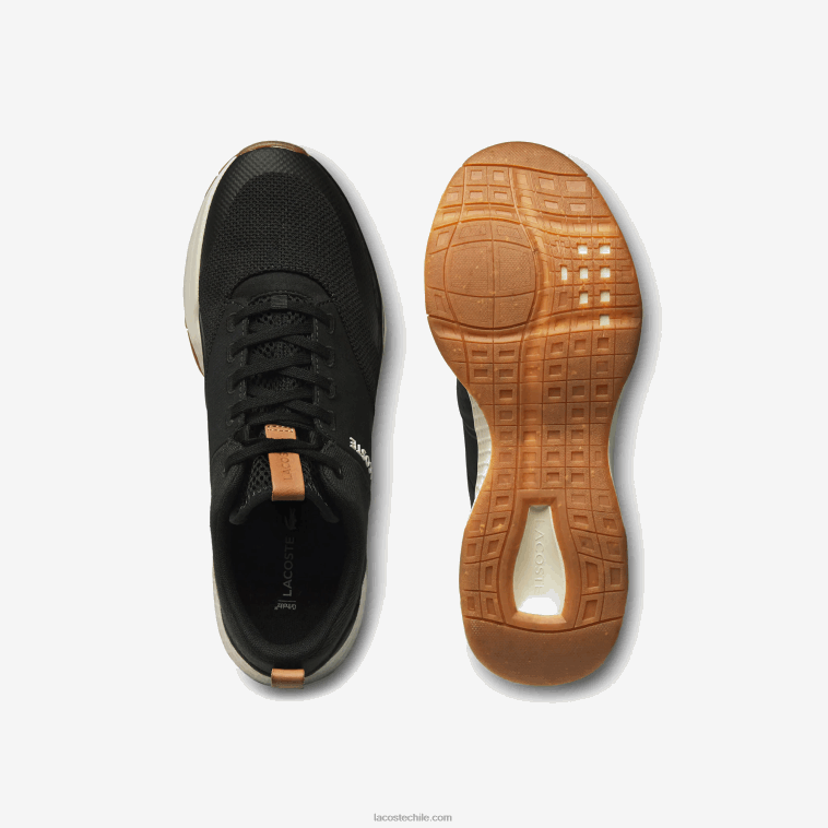 hombres Lacoste negro y blanco roto 454 tenis court-drive plus de tela con bloques de color N6XZ21868