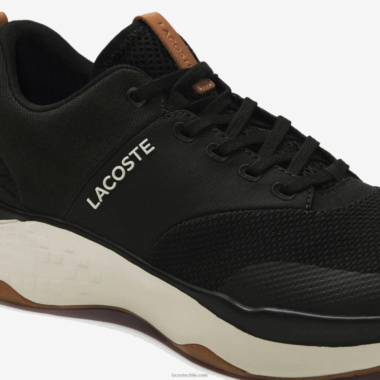 hombres Lacoste negro y blanco roto 454 tenis court-drive plus de tela con bloques de color N6XZ21868