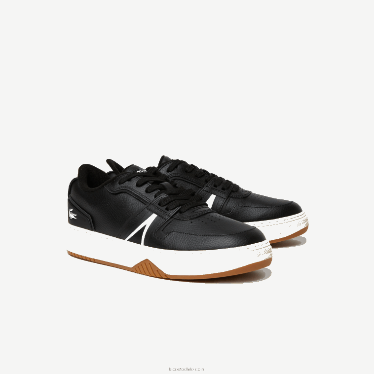 hombres Lacoste negro y blanco roto 454 zapatillas l001 de piel con tacón destalonado N6XZ21881