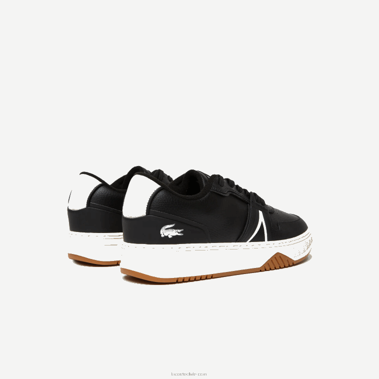 hombres Lacoste negro y blanco roto 454 zapatillas l001 de piel con tacón destalonado N6XZ21881