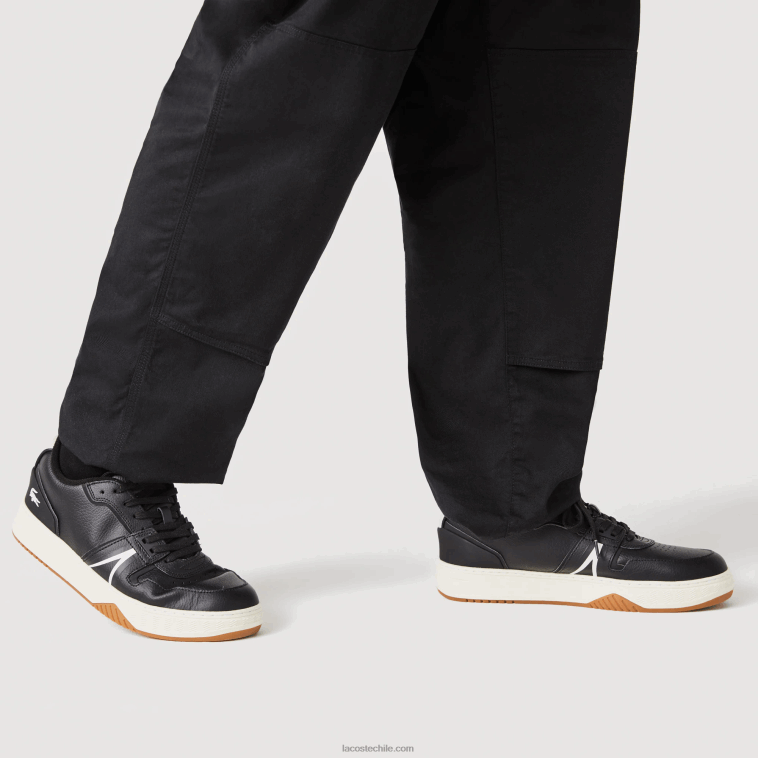 hombres Lacoste negro y blanco roto 454 zapatillas l001 de piel con tacón destalonado N6XZ21881
