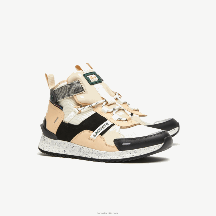 hombres Lacoste negro y blanco roto 454 zapatos de exterior de piel con colores pop run breaker N6XZ21792