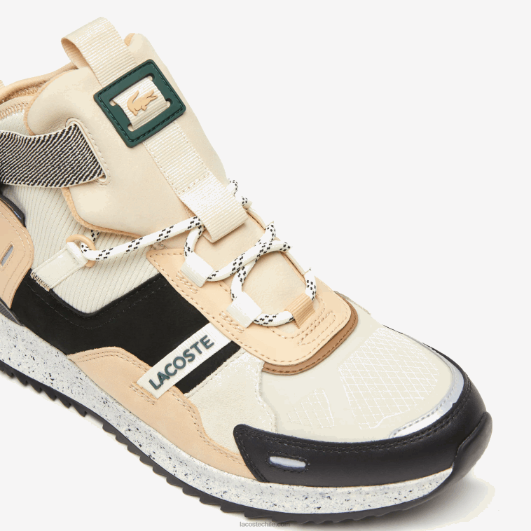 hombres Lacoste negro y blanco roto 454 zapatos de exterior de piel con colores pop run breaker N6XZ21792