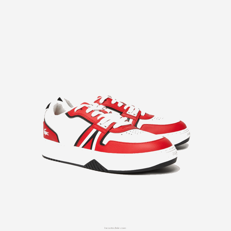 hombres Lacoste rojo blanco 17k zapatillas l001 de piel en contraste de color N6XZ21853