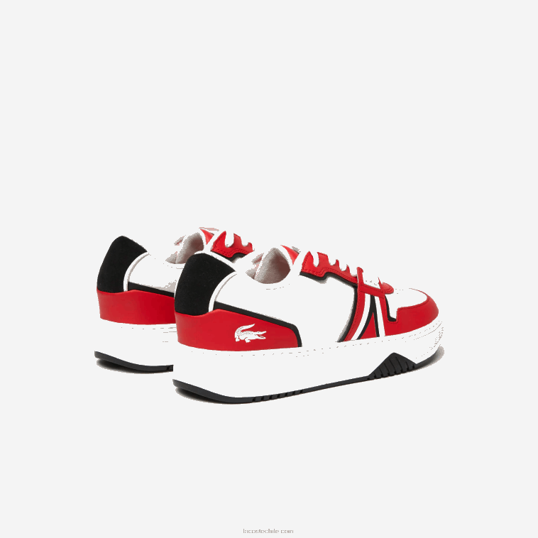 hombres Lacoste rojo blanco 17k zapatillas l001 de piel en contraste de color N6XZ21853