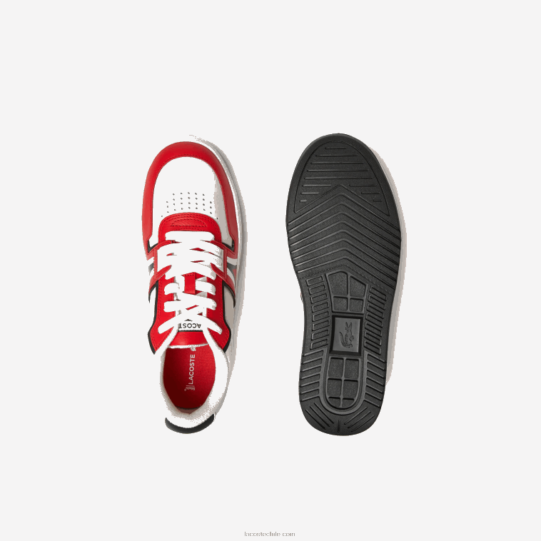 hombres Lacoste rojo blanco 17k zapatillas l001 de piel en contraste de color N6XZ21853