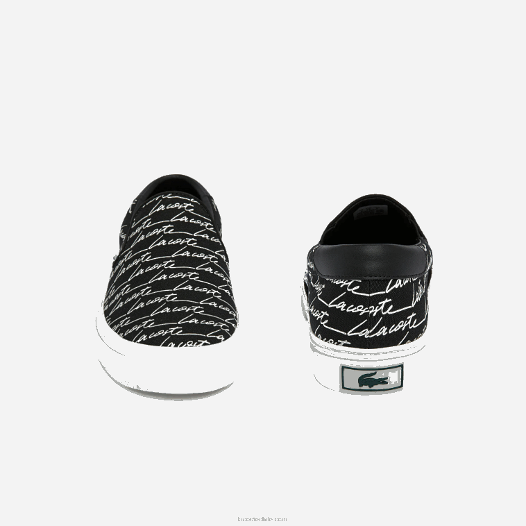 hombres Lacoste blanco y negro 312 servicio de salto de lona y sin cordones sintéticos N6XZ21828