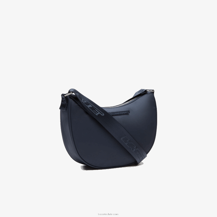 mujer Lacoste azul nuit blanc m05 bolsa de media luna con logo en contraste N6XZ22796