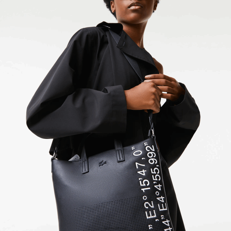 mujer Lacoste negro blanco 279 bolsa de compras con coordenadas geográficas en contraste N6XZ22829