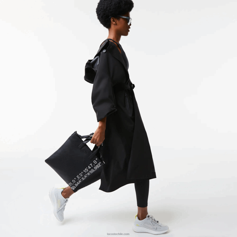mujer Lacoste negro blanco 279 bolsa de compras con coordenadas geográficas en contraste N6XZ22829