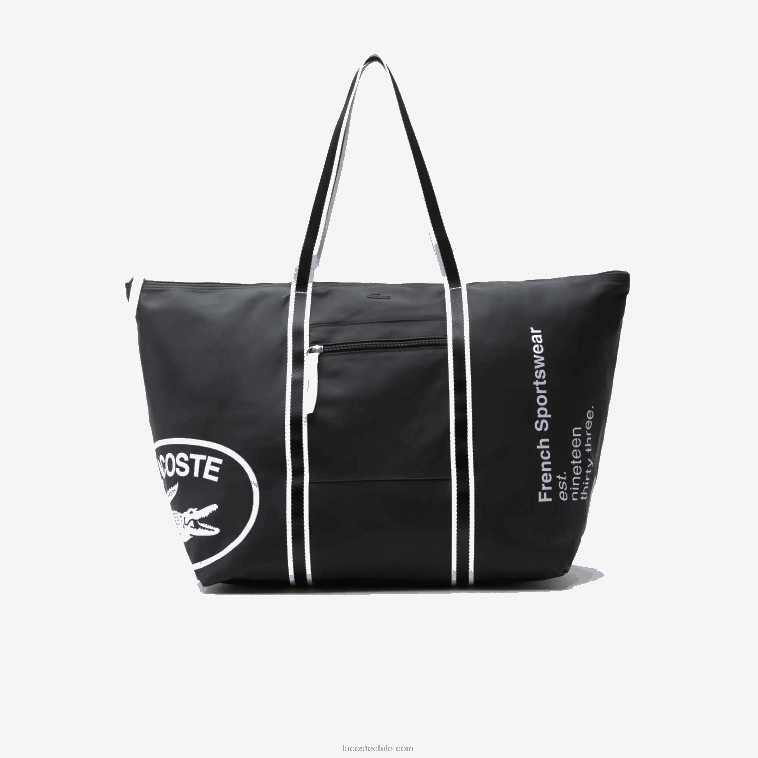 mujer Lacoste negro blanco 279 bolsa de fin de semana plegable con estampado en contraste N6XZ22839