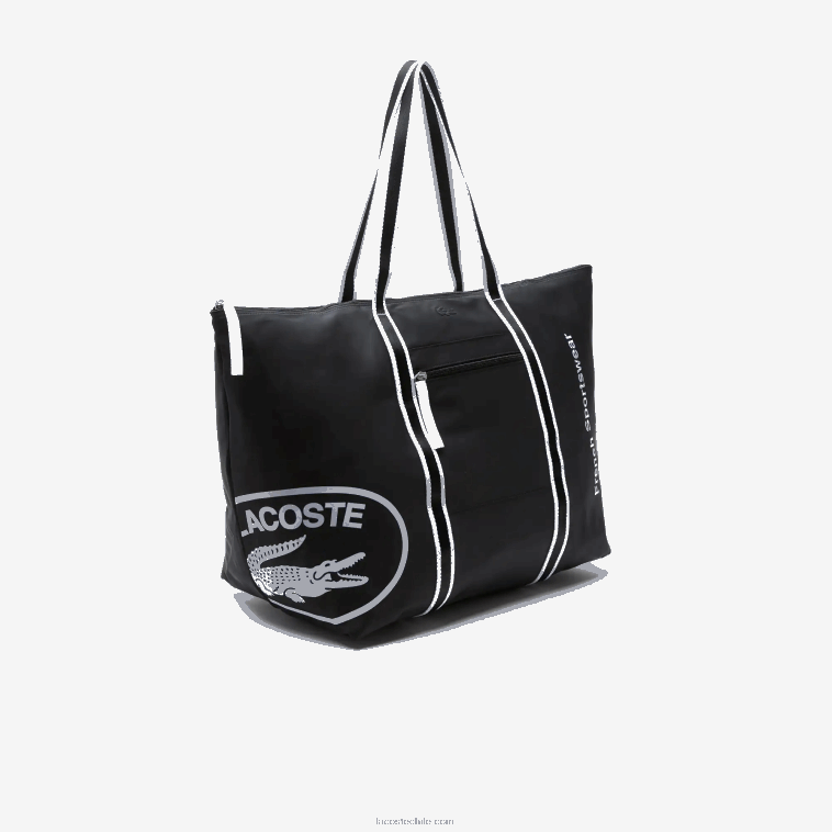 mujer Lacoste negro blanco 279 bolsa de fin de semana plegable con estampado en contraste N6XZ22839