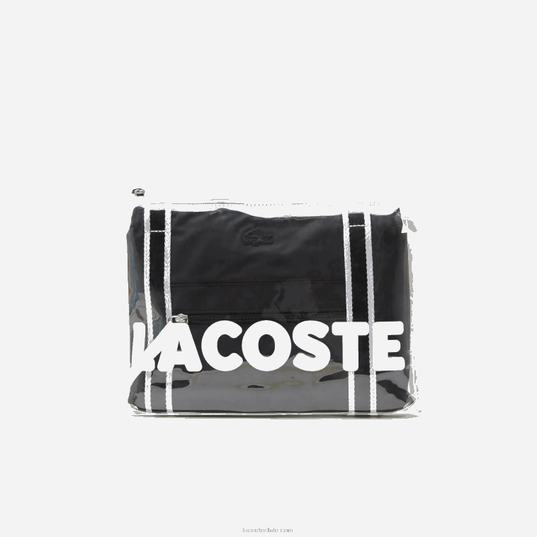 mujer Lacoste negro blanco 279 bolsa de fin de semana plegable con estampado en contraste N6XZ22839