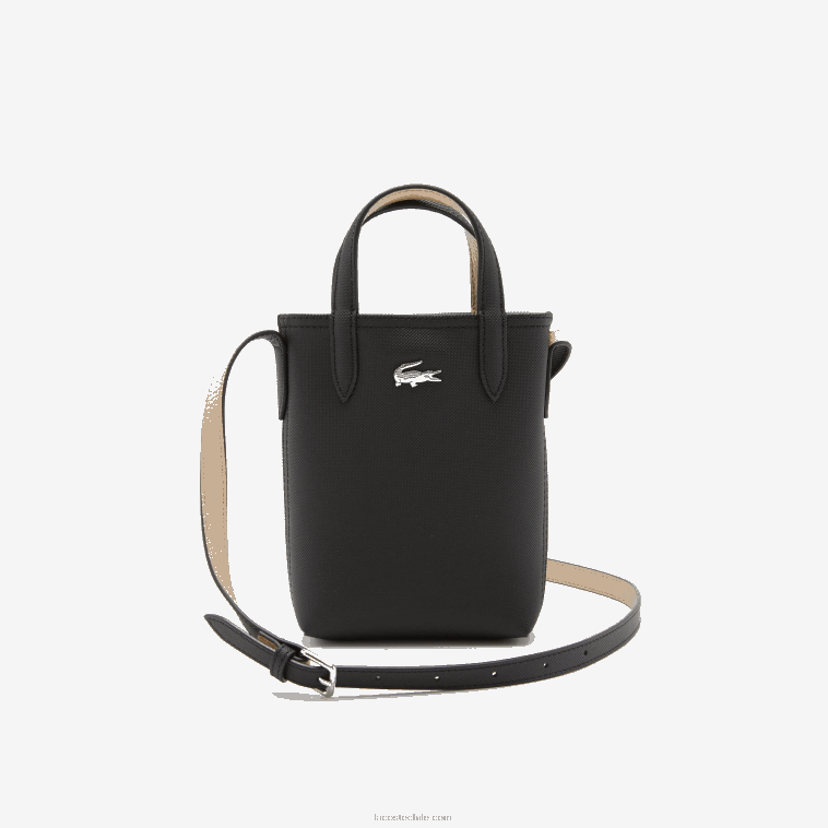 mujer Lacoste negro krema a91 bolso de hombro Anna Signature de petit piqué reversible N6XZ22871