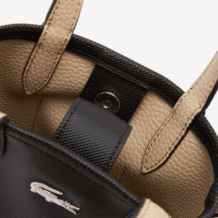 mujer Lacoste negro krema a91 bolso de hombro Anna Signature de petit piqué reversible N6XZ22871