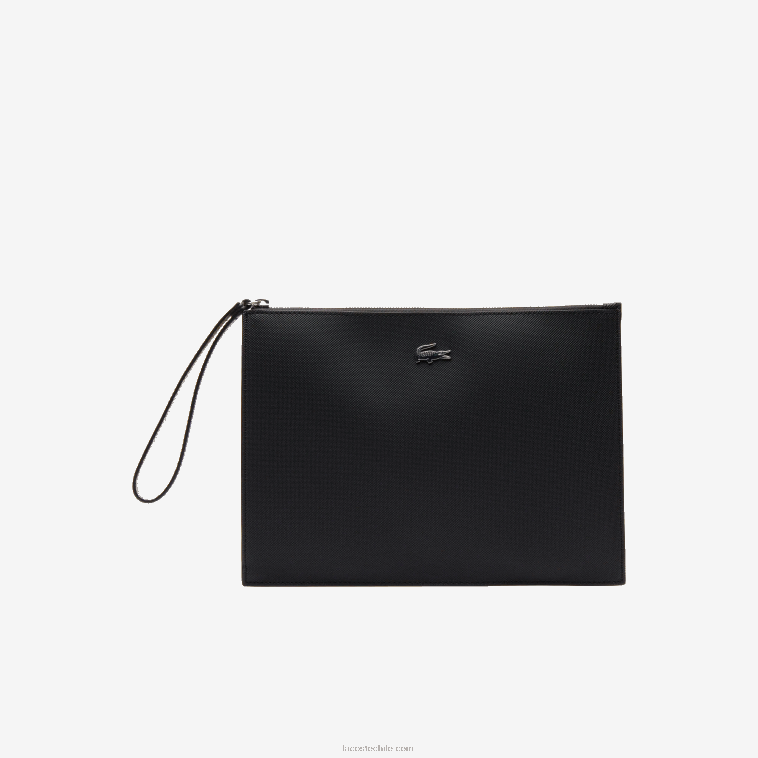mujer Lacoste negro krema a91 bolso de mano anna de lona revestida de piqué con cremallera N6XZ22817