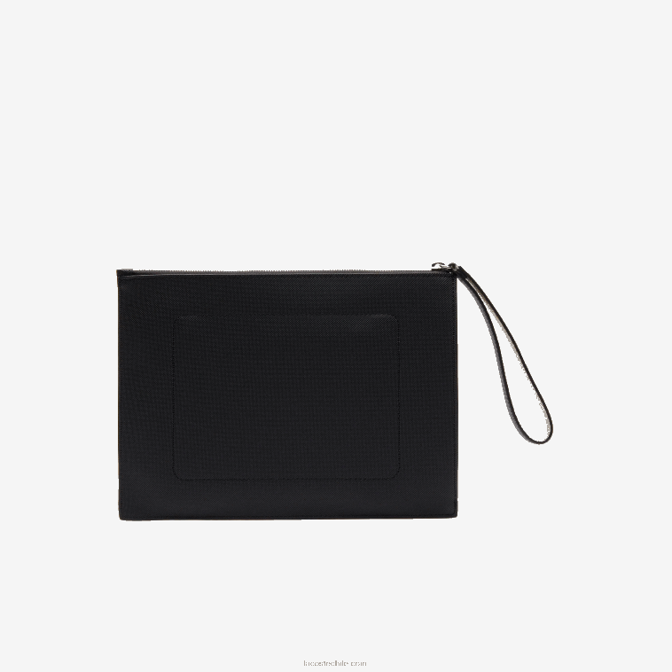 mujer Lacoste negro krema a91 bolso de mano anna de lona revestida de piqué con cremallera N6XZ22817