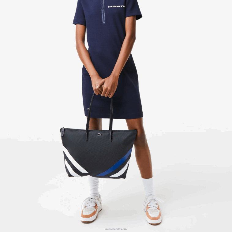 mujer Lacoste negro marina blanco k35 bolsa de compras con rayas en bloques de color en contraste N6XZ22890