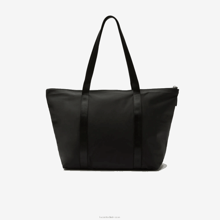 mujer Lacoste noir vert fluo k03 bolso shopper izzie grande de lona con asas a rayas N6XZ22822