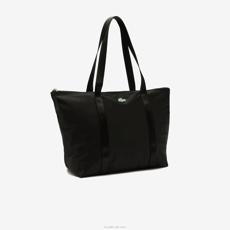 mujer Lacoste noir vert fluo k03 bolso shopper izzie grande de lona con asas a rayas N6XZ22822