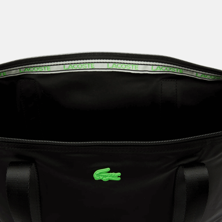 mujer Lacoste noir vert fluo k03 bolso shopper izzie grande de lona con asas a rayas N6XZ22822