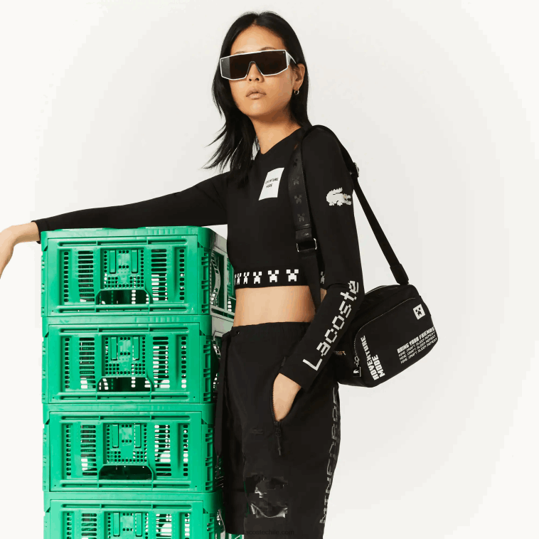 mujerminecraft negro blanco k00 bolso de hombro lacoste x minecraft de nailon con estampado N6XZ22838